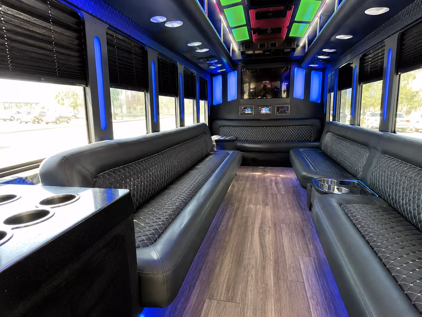 palm bay 15 passenger party bus inside
