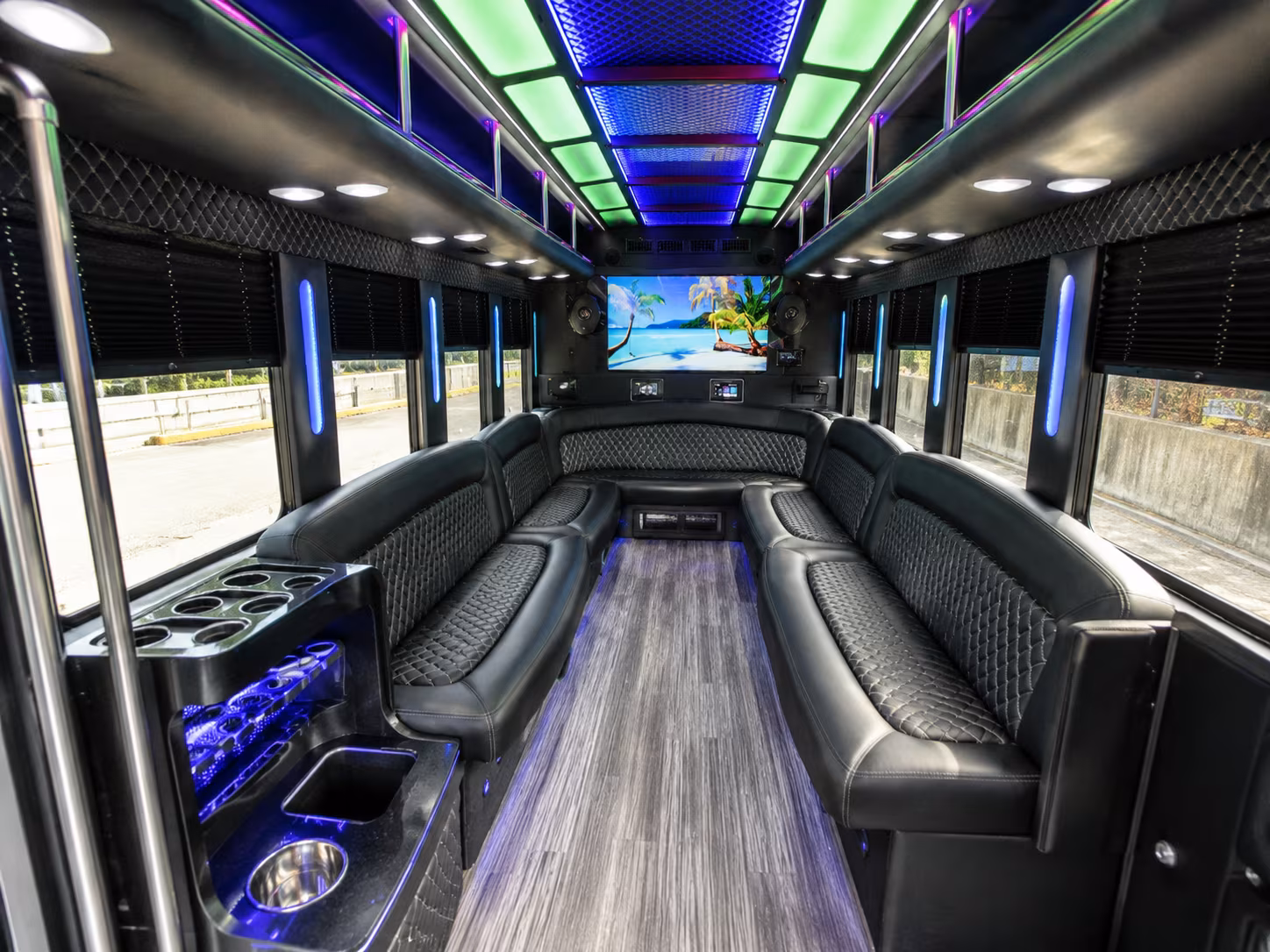 palm bay 18 passenger party bus inside