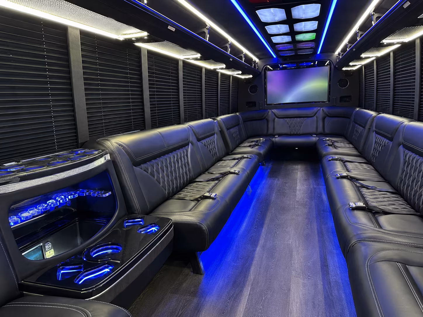 palm bay 20 passenger party bus inside