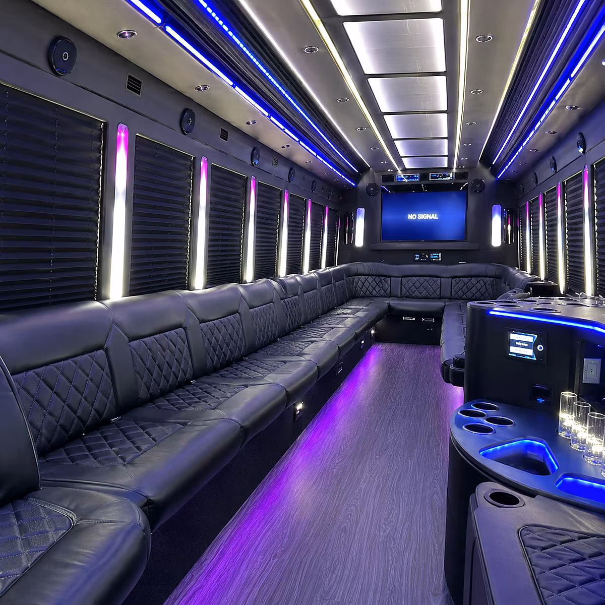 palm bay 30 passenger party bus inside